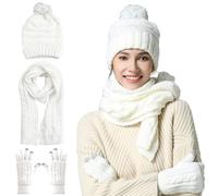 Cappello sciarpa e guanto Set donna lavorato a maglia Pom Beanie Hat Touch Screen Guanto sciarpa lunga 3 in 1 Set regalo invernale freddo per le ragazze delle signore, Biancaneve, Etichettalia unica