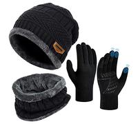 Cappello Sciarpa Guanti Invernale Set - Uomo Donna 3 Pezzi Touch Screen Unisex Beanie Cappelli Fodera Pile Berretto Cappellino in Maglia per Outdoor Sport Running Bici Mtb Corsa Trekking Sci Moto