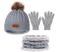 Cappello Sciarpa Guanti Tuta Confortevole Sport All'aria Aperta Cappello Stili Belle Sciarpe per Uomini e Donne Accessori Caldi di Lana, grigio, Taglia unica