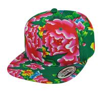 Cappello Snapback Piatto Con Design A Fiori Di Rose Verde Pieno