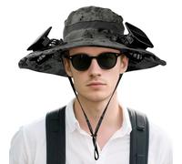 Cappello Solare con Ventola, Cappello da Sole a Tesa Larga Grigio Scuro con 2 Ventole di Ricarica Rimovibili per Donne Uomini Cappelli Ventola Solare per Escursionismo Campeggio Pesca All'Aperto