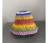 Cappello Sole Estate Boonie A Secchiello In Paglia A Righe Arcobaleno Per Donne