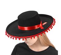 Cappello sombrero messicano - grande copricapo Charro Fiesta, classico cappello da costume con paglia con palla sospesa | Costume da cosplay largo con pom-pom spagnolo, decorazione retrò per
