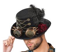 Cappello steampunk, 1 paio di occhiali steampunk con cappello a cilindro, cappello in feltro nero regolabile 57-61 cm, costume da teatro, piume, ingranaggi, occhiali protettivi inclusi