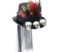 Cappello Steampunk con teschio, cappello steampunk Cosplay | Steam punk cilindro da uomo | Copricapo con piume da uomo di Halloween da donna, in rete nera, adatto per 56-58 cm, per feste