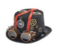 Cappello Steampunk da uomo, cappello steampunk con occhiali, cappello a cilindro con occhiali, feltro + accessori in metallo, stile vintage, gotico, cosplay, copricapo per viaggiatore del tempo