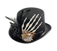 Cappello Steampunk - Feltro Metallo 13 cm | Cappello a cilindro scheletro mano cappello viaggiatore del Hat Time Traveler Cap | Donna Halloween Vintage Costume Cosplay Festival