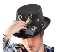 Cappello Steampunk gotico, cappello alto forma con occhiali - Ali di Halloween e copricapo per cappello da equipaggiamento | Cappello con occhiali rimovibili, accessori gotici per carnevale, masca