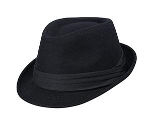 Cappello Trilby Classico in Feltro da Donna e da Uomo a Tesa Corta Cappello Fedora Nero Manhattan Gangster Jazz per Unisex, Nero, 60