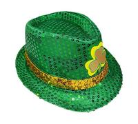 Cappello Trilby con paillettes - 23 x 28 x 12 cm cappello da verde deluxe per adulti | Berretto verde Irlanda Shamrock Cappelli reversibili su entrambi i lati Cappelli da sole Costume
