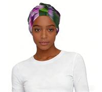 Cappello turbante da donna, con stampa a forma di farfalla, con fiore rosa e viola, pre-annodato, per capelli chemioterapici e uso quotidiano