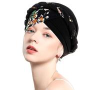 Cappello turbante da donna Sciarpa per capelli Foulard da donna musulmana per perdita di capelli Cancro Chemio Berretto - Fiore d'arancio nero