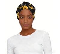 Cappello turbante da donna stampato con fiori gialli, morbido ed elastico, alla moda, per la perdita dei capelli e lo shopping quotidiano