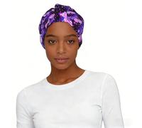 Cappello turbante pre-legato stampato con stampa a farfalla viola, leggero foulard elegante, per donne che dormono