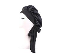 Cappello turbante unisex da donna Copricapo Copricapo da notte Berretto da notte Cura dei capelli Cofano Cuffie da doccia in raso Colore solido regolabile Alta elasticità (Color : Black)
