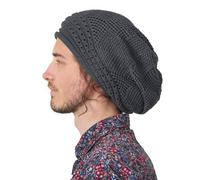 Cappello Uncinetto Slouchy Oversize da Donna, Berretto Uomo 100% Cotone, Cappello Rasta Tam per Capelli Dreadlock Grigio Scuro