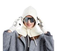 Cappello unisex lavorato a maglia guanti tuta antivento ispessimento cappello multifunzionale per sci, ciclismo ed escursionismo, avventure, pendolarismo, viaggi, essenziale, bianco, Taglia unica