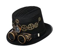 Cappello unisex stile pirata Steampunk con occhiali Steampunk Cosplay Carnevale Halloween costume accessori per donne uomini (nero, 58 cm)
