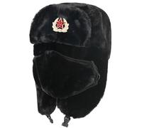 Cappello Uomo Cappello Bomber Invernale Militare Sovietico Russo Cappello da Cacciatore dell'Esercito Colbacco Cappello di Pelliccia Russo Spessore Caldo per La Caccia sugli Sci,Black1,55-60