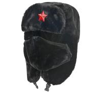 Cappello Uomo Cappello Bomber Invernale Militare Sovietico Russo Cappello da Cacciatore dell'Esercito Colbacco Cappello di Pelliccia Russo Spessore Caldo per La Caccia sugli Sci,Black3,55-60