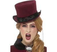 Cappello Vampiressa Vittoriana Borgogna Con Velo Costume Da Vampiro Per Adulti