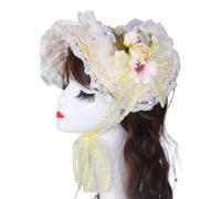 Cappello vittoriano fatto a mano con bordo increspato e cappello da sole in paglia con fiore per appassionati vintage Teaparty costume puntelli stile vintage copricapo