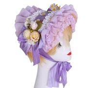 Cappello vittoriano fatto a mano con bordo increspato e cappello da sole in paglia con fiore per appassionati vintage Teaparty costume puntelli tema evento copricapo
