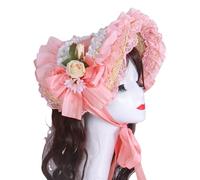 Cappello vittoriano fatto a mano con bordo increspato e cappello da sole in paglia con fiore per appassionati vintage Teaparty costumi puntelli fatti a mano paglia