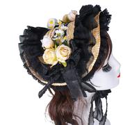 Cappello vittoriano fatto a mano con bordo increspato e cappello da sole in paglia con fiore per appassionati vintage Teaparty costume scenici costume cosplay