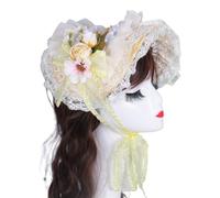 Cappello vittoriano fatto a mano con bordo increspato e cappello da sole in paglia con fiore per appassionati vintage Teaparty costume puntelli tema evento copricapo