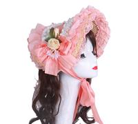 Cappello vittoriano fatto a mano con bordo increspato e cappello da sole in paglia con fiore per appassionati vintage Teaparty costume puntelli tema evento copricapo