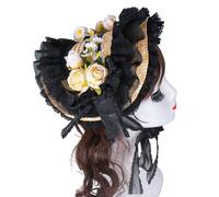 Cappello vittoriano fatto a mano con bordo increspato e cappello da sole in paglia con fiore per appassionati vintage Teaparty costume puntelli tema evento copricapo