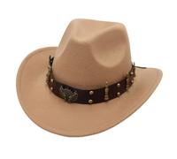 Cappello Western Cowboy Stile Autentico con Decorazione Elegante per Jazz Eventi Etnici (Beige-a, One Size)
