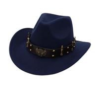 Cappello Western Cowboy Stile Autentico con Decorazione Elegante per Jazz Eventi Etnici (Navy-a, One Size)