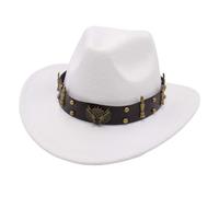 Cappello Western Cowboy Stile Autentico con Decorazione Elegante per Jazz Eventi Etnici (White-a, One Size)