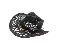 Cappello Western Sunproof lavabile di carta paglia a tesa larga Panama per spiaggia viaggi vacanze copricapo di paglia scavata per adulti, Nero , Taglia unica