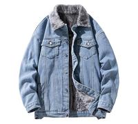 Cappotti cargo da uomo in denim retrò lavato a maniche lunghe con risvolto giacca di jeans americana a tema spaziale giacca di jeans con toppe, Blu C, M