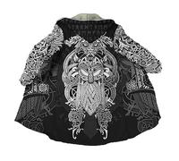 Cappotti con cappuccio vichinghi Mantello Poncho nero con cappuccio vichingo Mantella con cappuccio Nordic Odin Tattoo Giacca con cappuccio Inverno caldo Mantello vichingo ( Color : Odin , Size : 3XL