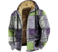 Cappotti da uomo invernali in pile con zip intera con cappuccio Felpe in pile calde e spesse in lana Giacche da uomo patchwork con zip Stile retrò a blocchi di colore Maglione abbinato a colori Giacca