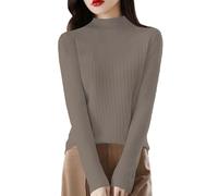 Cappotti Di Nero con Pelliccia Donna Spring Solid Color Semi High Neck Pullover Lungo Manica Base Knit Felpa con Felpa Underneath Pantaloni E Giacche Da Neve per Donne, cachi., XL