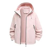 Cappotti impermeabili da donna impermeabili leggeri con cappuccio giacca a vento con cerniera giacche da viaggio impermeabili per esterni con tasche, rosa, XL
