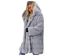 Cappotti invernali da donna in finta pelliccia spessa calda oversize in pile con cappuccio con tasche moda tinta unita cardigan aperto davanti da donna lussuoso termico antivento capispalla, Grigio