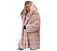 Cappotti invernali da donna in finta pelliccia spessa calda oversize in pile con cappuccio con tasche moda tinta unita cardigan aperto davanti da donna lussuoso termico antivento capispalla, rosa, 5XL