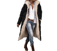 Cappotti invernali da donna UK morbido pile foderato con longline con cappuccio antivento piumino alla moda double face plus size caldo cappotto da donna imbottito freddo piumino capispalla, A01-nero
