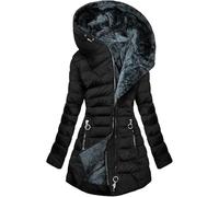 Cappotti invernali per le donne con cappuccio foderato in pile spesso piumino Sherpa giacche calde alla moda abiti 2025 vestiti, Nero, 3XL