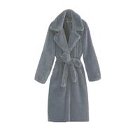 Cappotti lunghi da donna in finta pelle con tasche femminili morbide pellicce di visone da donna alla moda larghi corti capispalla invernali, Cintura Grigio Scuro, M