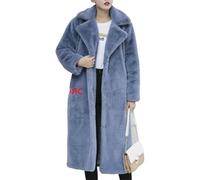 Cappotti lunghi da donna in finta pelle con tasche femminili morbide pellicce di visone da donna alla moda larghi corti capispalla invernali, Blu e Cintura, Medium
