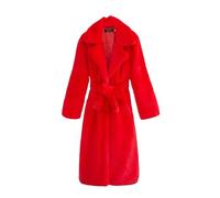 Cappotti lunghi da donna in finta pelle con tasche femminili morbide pellicce di visone da donna alla moda larghi corti capispalla invernali, Rosso e Cintura, Large