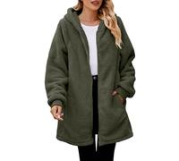 Cappotti lunghi da donna in tinta unita con cerniera, in pile caldo e accogliente, tunica top, invernale, vestibilità larga, con cerniera, con tasca, casual, alla moda, morbidi e caldi, Verde militare