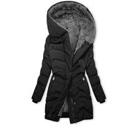 Cappotti lunghi invernali da donna oversize foderati in pile invecchiato giacca foderata in pile per esterni caldo parka spesso fodera Sherpa piumino per pioggia e all'aperto, Nero , XL